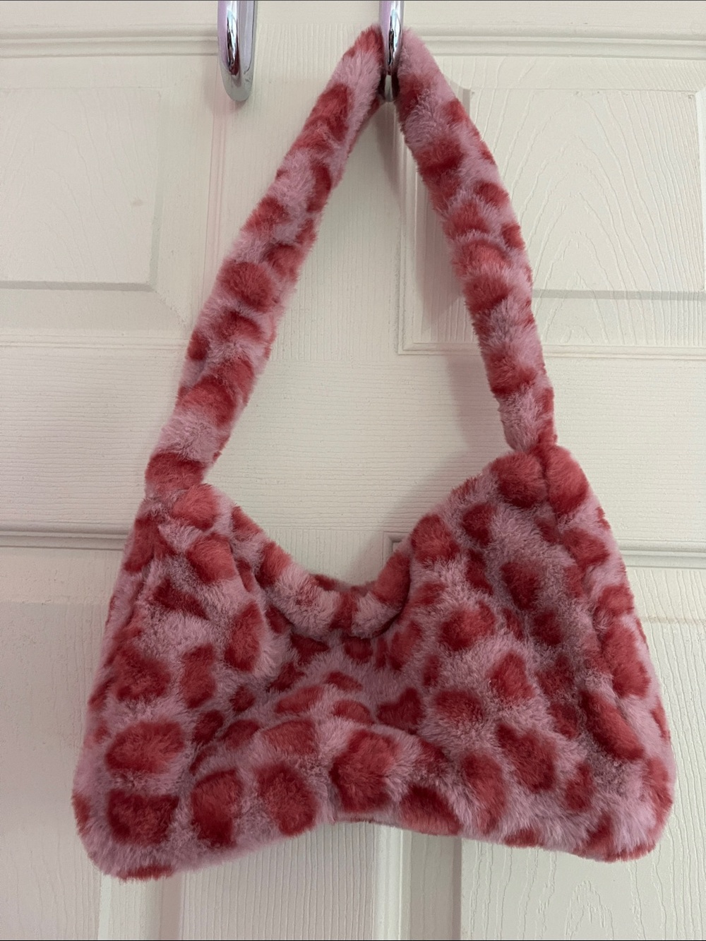 Y2K Faux Fur Pink Leopard-Print Shoulder Bag
